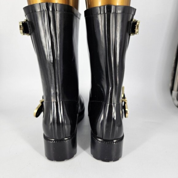 Vince Camuto Boots Womens Size 7 Black VC Hinch Rubber Rain Moto Gold Buckle - Picture 7 of 12